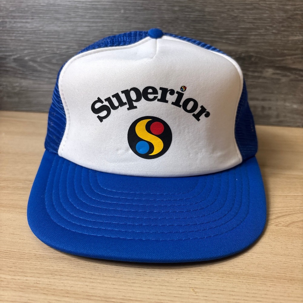 Vintage Superior Hat Cap Snap Back Blue Trucker Adjustable
